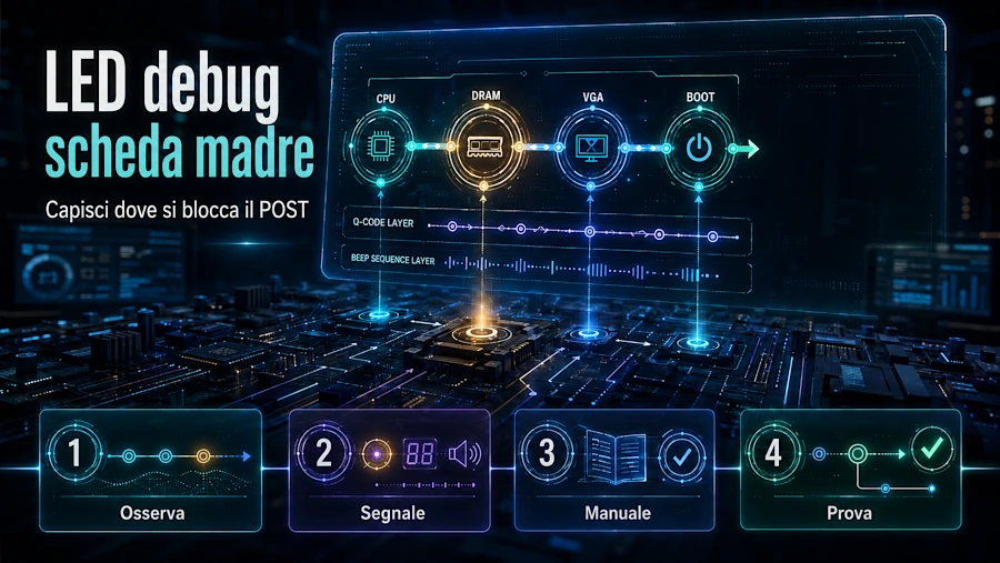 LED debug della scheda madre: come leggere CPU, DRAM, VGA, BOOT, Q-Code e beep
