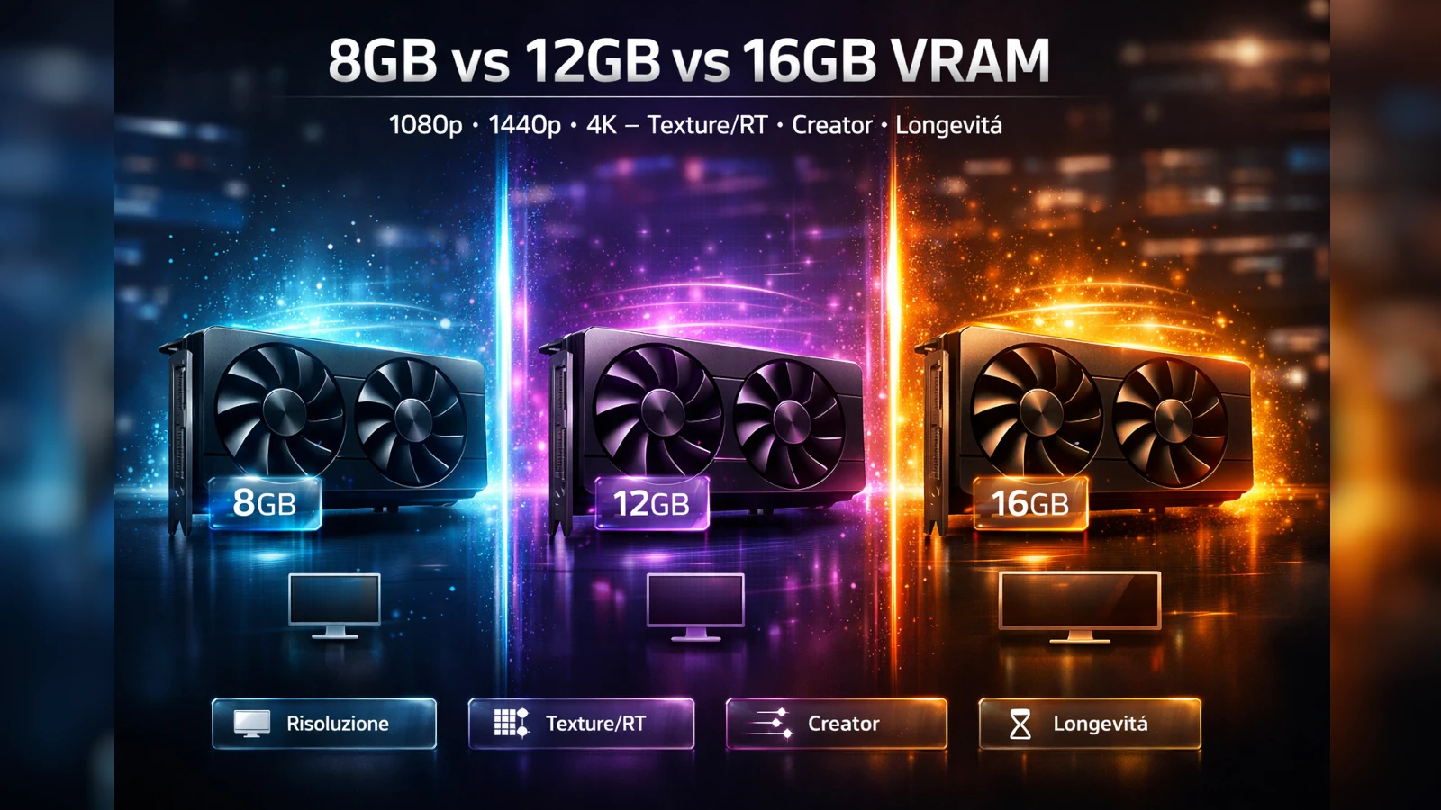 Quanta VRAM serve: confronto 8, 12 e 16 GB con esempi